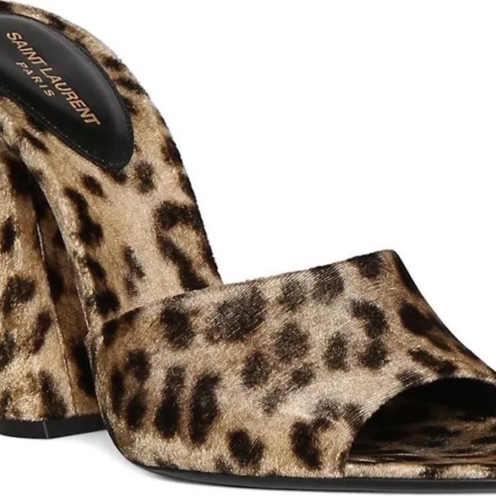 Saint Laurent Leopard Print Women's Heels Velour Mules BNIB 8.5 38 1/2 - Picture 8 of 12